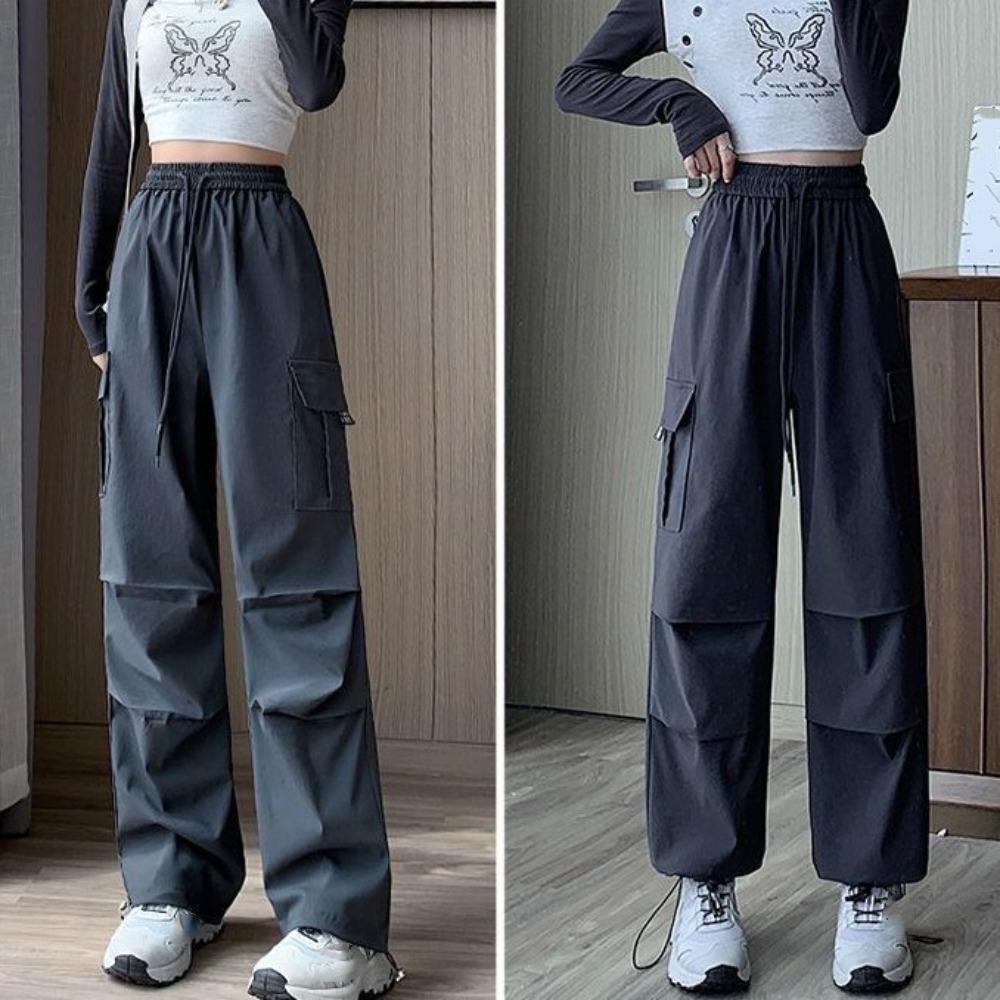 Solid Color High Waist Trousers Straight Sweat Pants Women Fashion Wide Leg Loose Pants  Sports