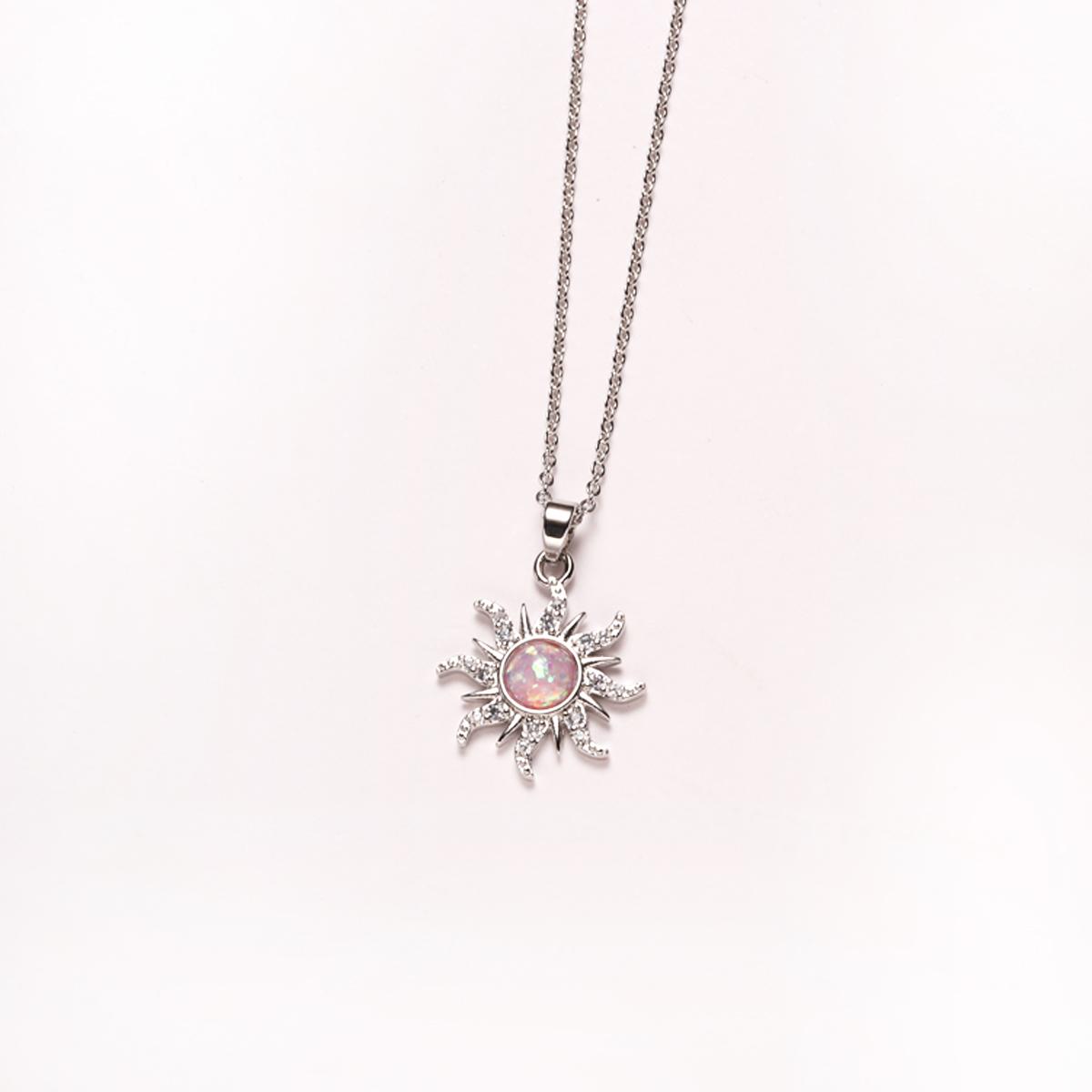 

Sun Necklace, Woman Jewelry ,Fashion Wedding Party Accessories Gold Plated, Opal Sun Pendant ,Rapunzel Choker, Gift розовый цвет-серебро