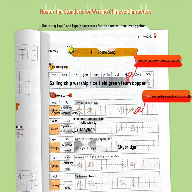 Primary School Chinese Calligraphy Practice Book: Grades 1-6, Volumes 1 & 2, New Character Tracing Copybook
