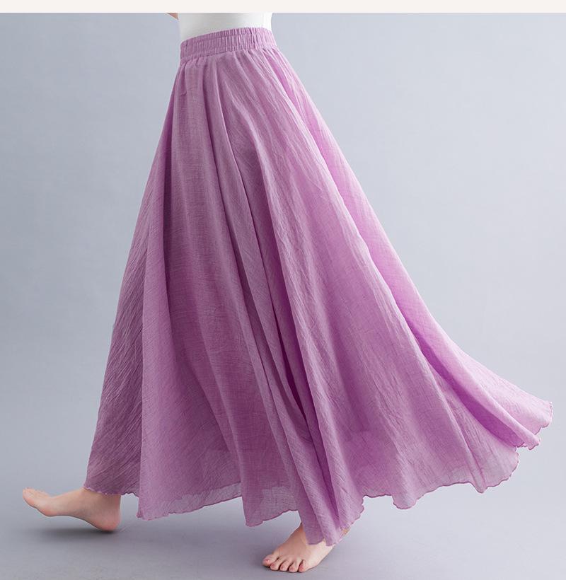 Plus Size Cotton Linen Midi Skirt - 42 Colors, Solid A-Line Style, 2 Yards Long.