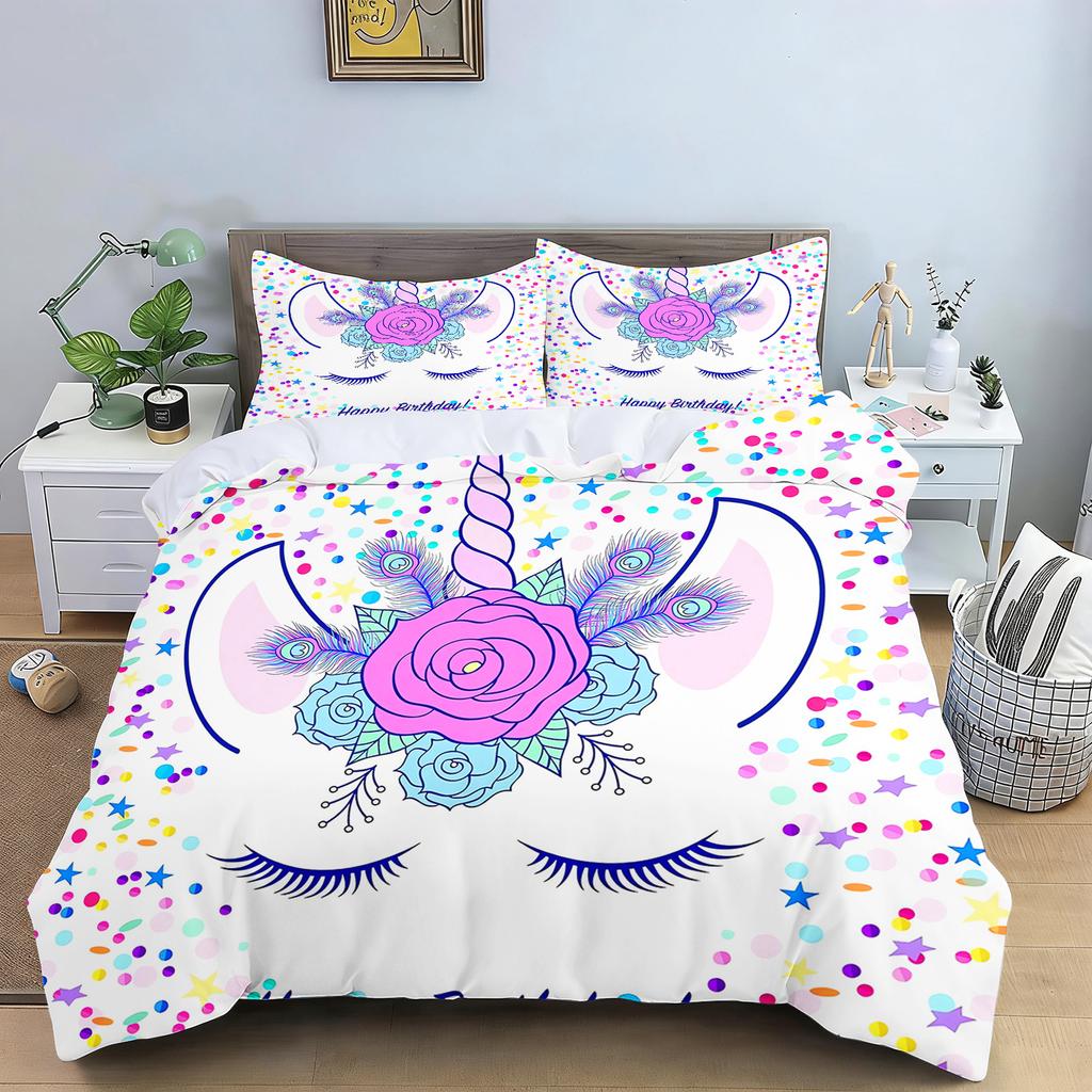 Ballet Girl Unicorn Bedding Set Pink Dancer Print Duvet Cover for Girls Bedroom Decor