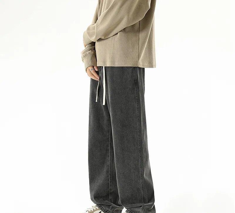 

Выстиранные потертые джинсы Four Seasons Daily Casual Baggy Men s Jeans High Talys Drawstring Straight Jeans Simple Style Denim Pants S серый