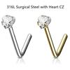 Titanium Steel Heart Pentagon Zircon Nose Stud L-Shaped Piercing Jewelry