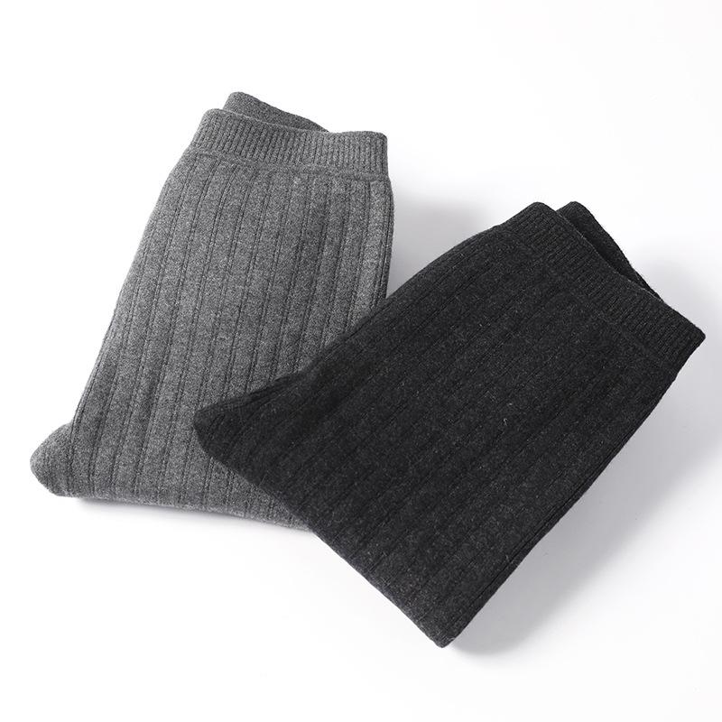 Double-Layer Women's White Cashmere Warm Pants with Fleece-Lined Knee Pads