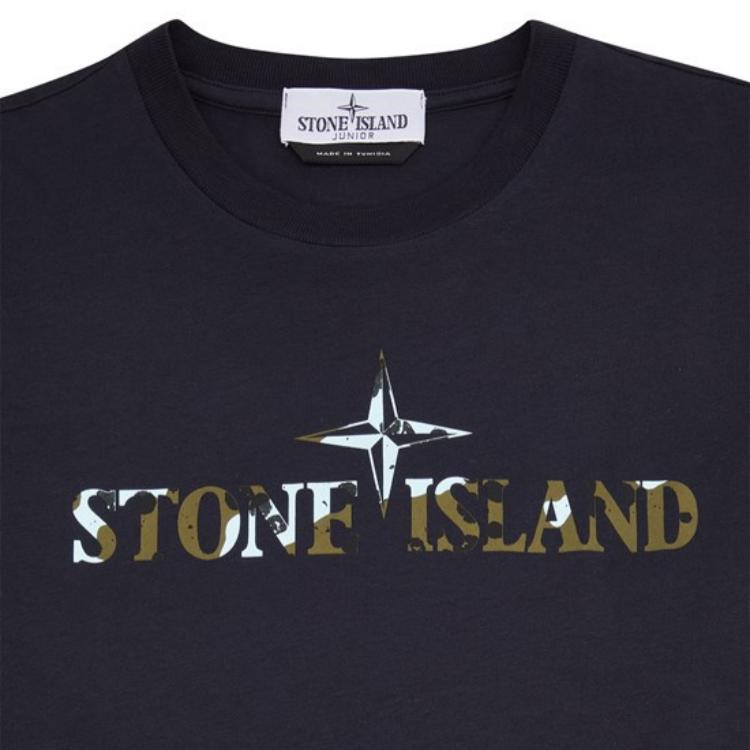 Stone Island T-Shirt With Letter Print Round Neck Short Sleeve Kids Tops Navy-Blue 791621051-V0020