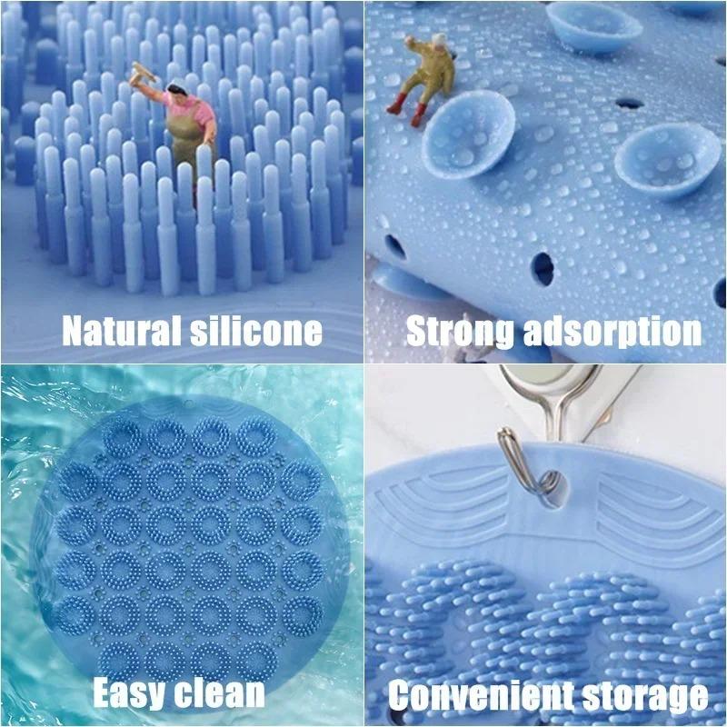 Circle Silicone Back Scrubber with Sucker Wall Mounted Non-slip Foot Massage Pad for Exfoliating Bath Body Cleaning