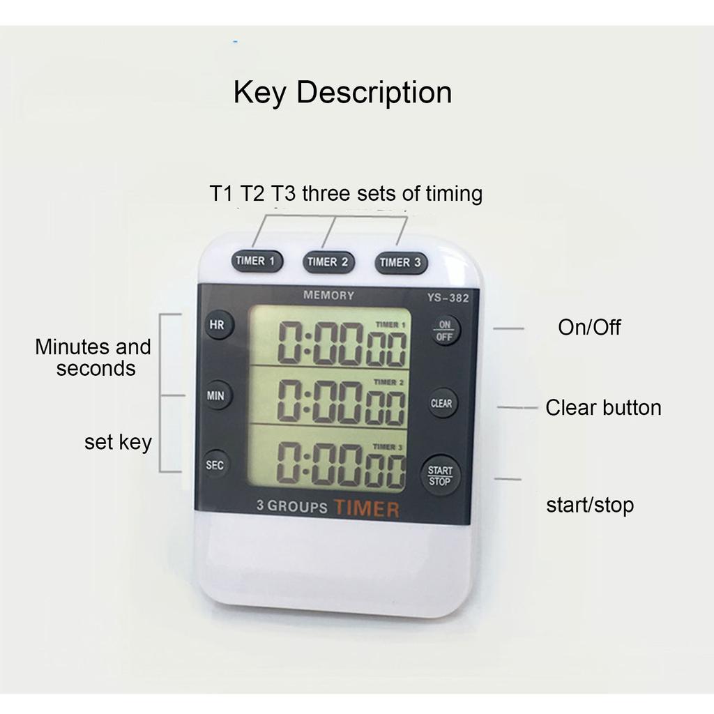 3 Channel Timer Practical for Time Arrangement Accessory Device for Kitchen Cooking Painting Dessert Baking Timing