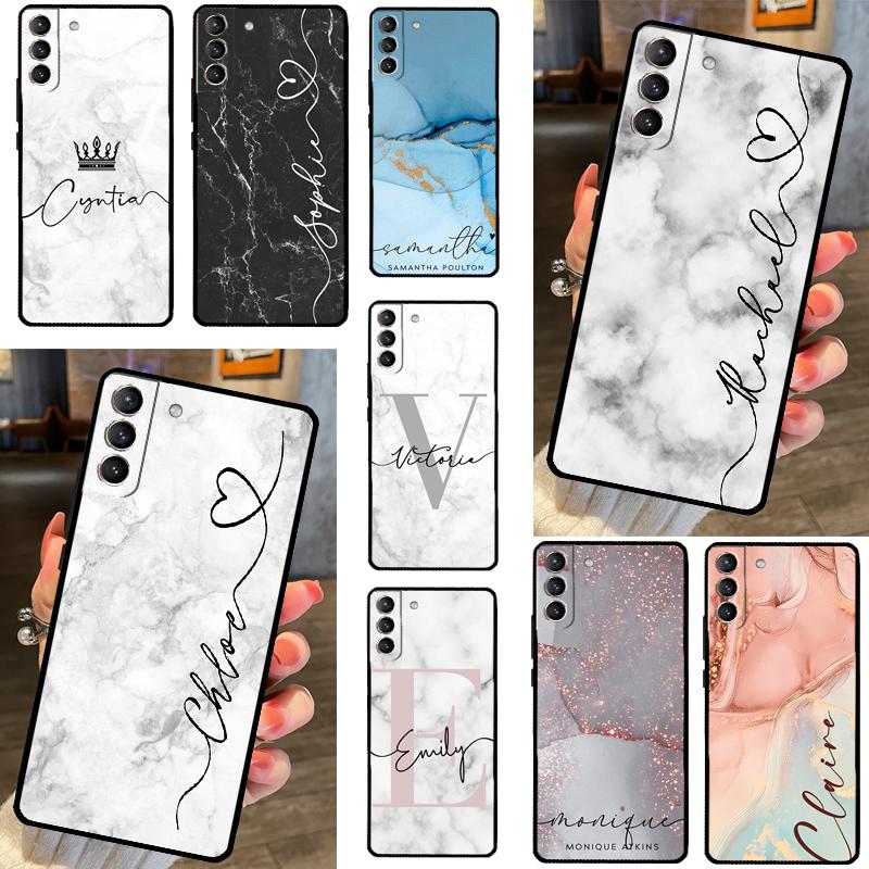 Personalised Marble Customized Name Case For Samsung Galaxy S23 S22 Ultra Plus S8 S9 S10 Plus Note 10 20 S21 FE S20 FE Cover