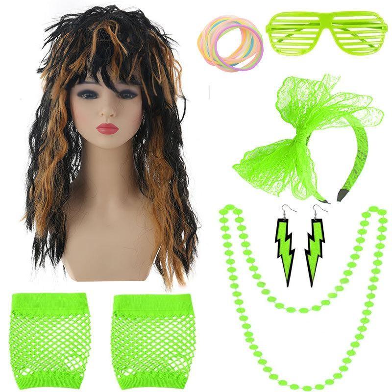 Vibrant Punk Rock Wig Set For Unisex Complete With Colorful Accessories For Nostalgic Style
