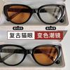 Retro Cat Eye Black Frame Flat Mirror Anti-Blue Myopia Glasses Can Be Matched With Degree Small Face Plain Women'S Glasses Frame