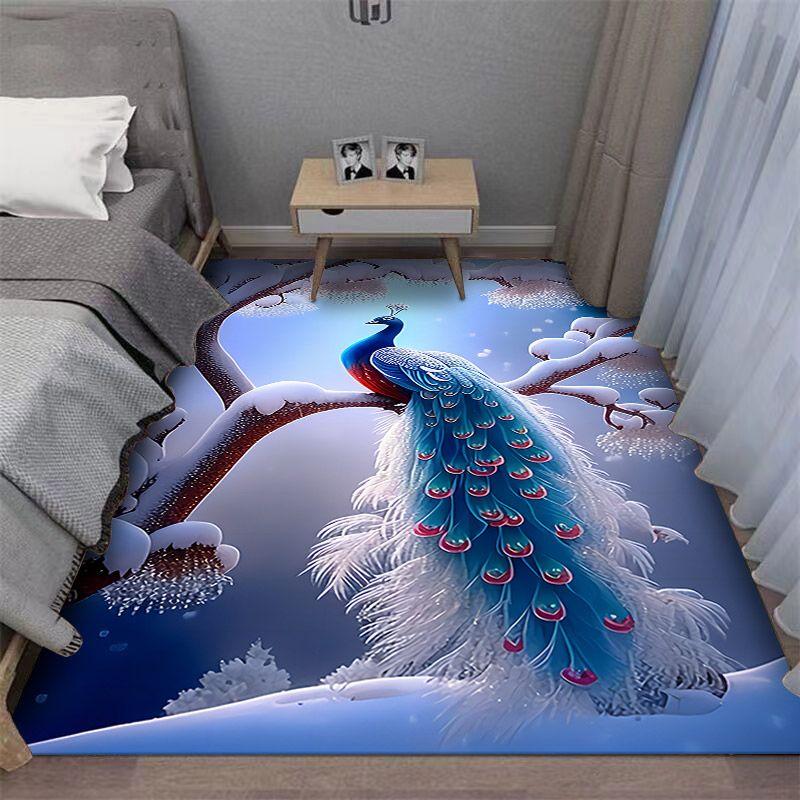 Teppich mit Pfauenvogel- und Tiermotiv, exquisiter Teppich für Zuhause, Wohnzimmer, Schlafzimmer, Sofa, Fußmatte, Dekor, Teppich, rutschfeste Bodenmatte 50*80cm