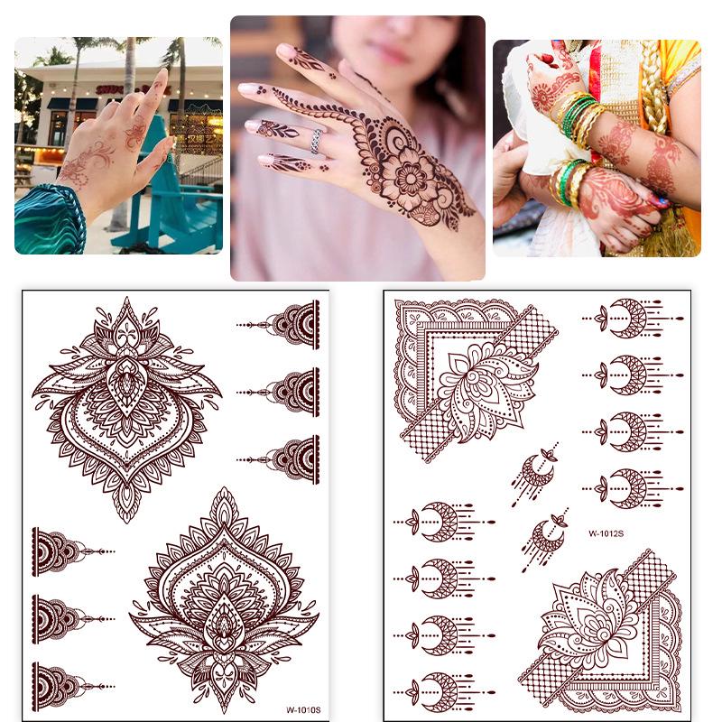 Waterproof European & American Red/Brown Henna Lace Tattoo Stickers for Arab Brides