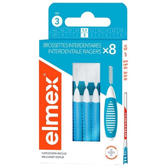 Interdental Brushes - ELMEX - Size 3 - 1.1mm - Pack of 8 - Flexible Spiral Bristles