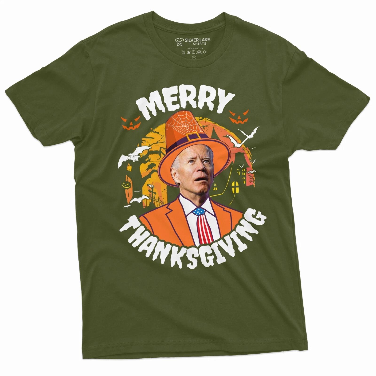 Funny Halloween Anti Biden T-shirt Merry Thanksgiving Halloween Costume Tee XXXL