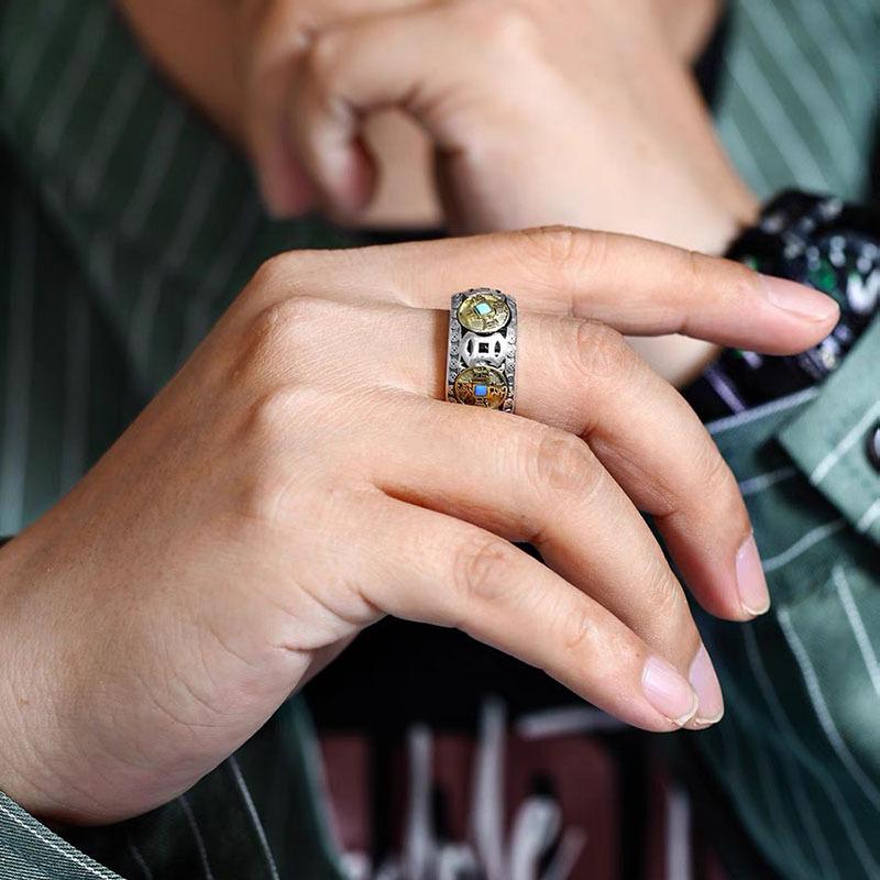 New Rotating Five Emperors Money Ring Men's Retro Personality Index Finger Open Ring Guochao Ethnic Style 2026