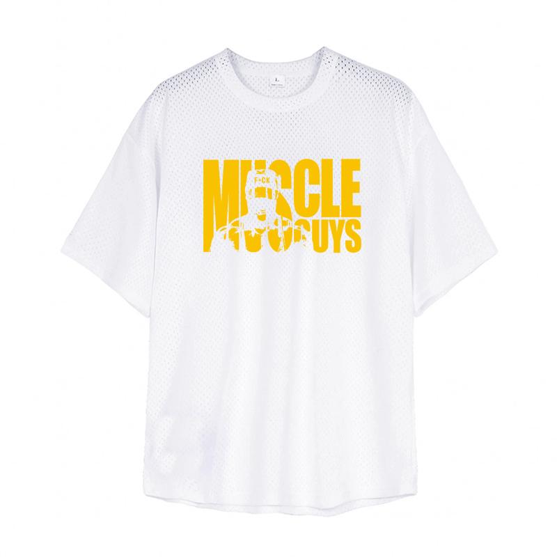 

Muscleguys Oversized Loose Running T-Shirts Men Muscleguys Gym Fitness Sports Half Sleeve T Shirt Summer Mesh Quick Dry Breathable Clothing XXL білий