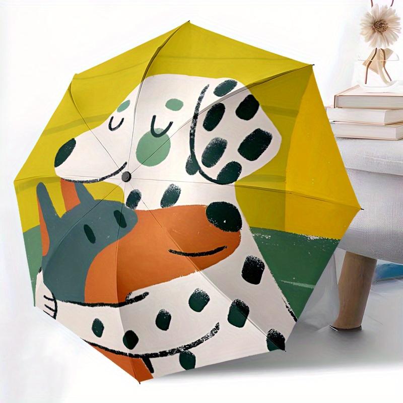 1pc Dalmatian Puppy Love Automatic Open/Close Exquisite Umbrella Sturdy Iron Frame, Compact Travel Umbrella, Intricate Design Umbrella a0829051