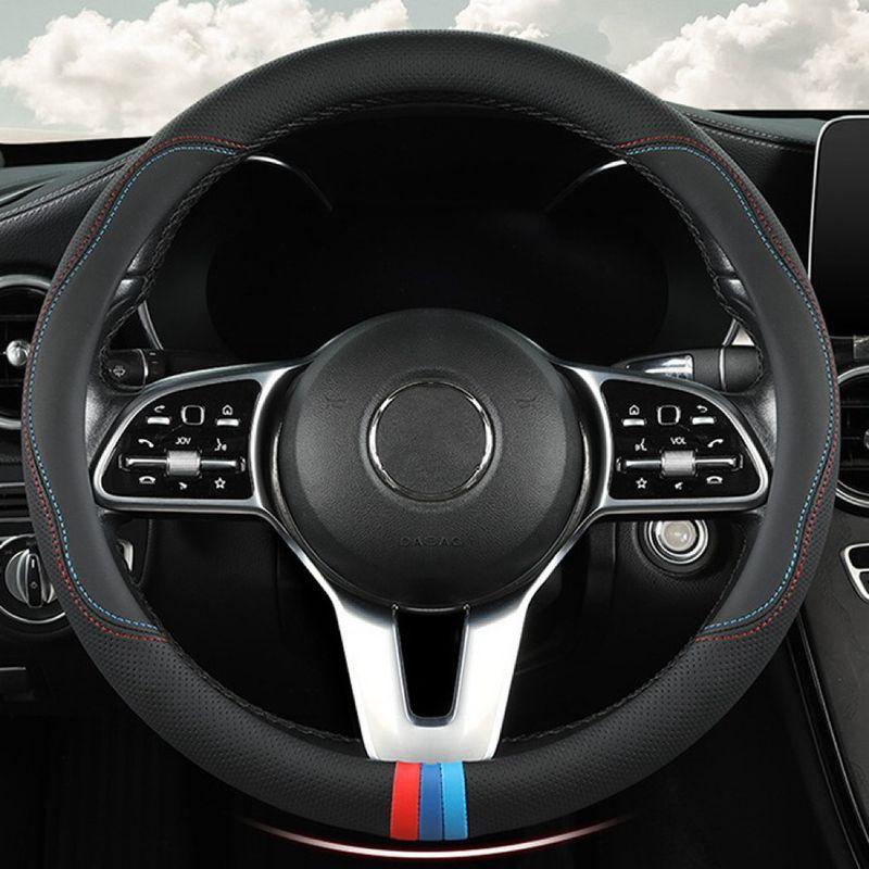 Steering Wheel Cover for Women All Year Round Neutral Napa Leather Classic Breathable Thin Anti-Slip Car Steering Wheel Cover Gray D Type