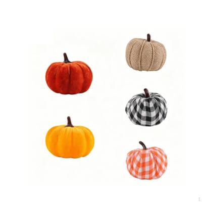 5 Pieces Rustic Pumpkin Ornaments Textured Stuffed Decor Seasonal Fabric Pumpkins for