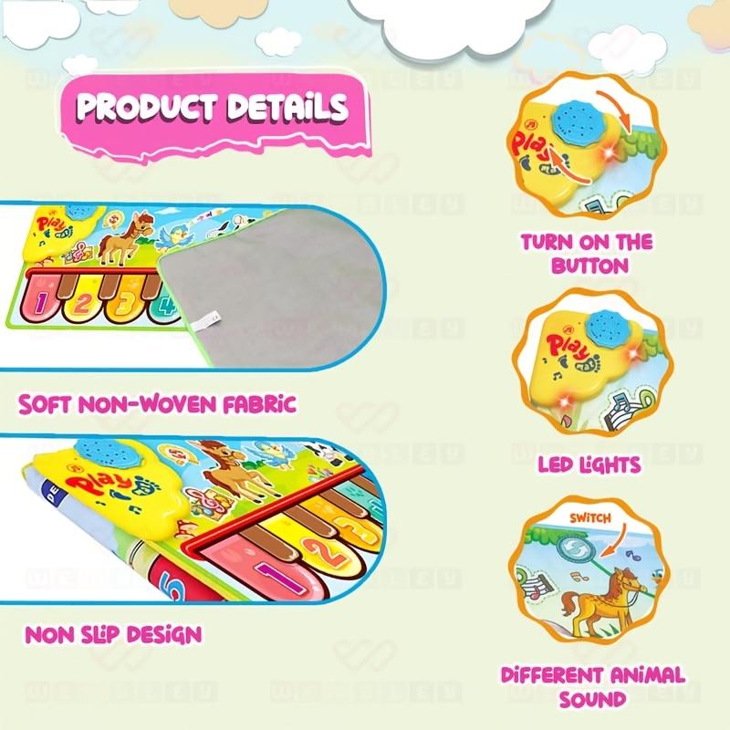 Kids Piano Mat 110cm, Animal Sounds, Dual Mode Music Toy, Artistic Motor Skill Toy,Foldable Toddler Learning Mat