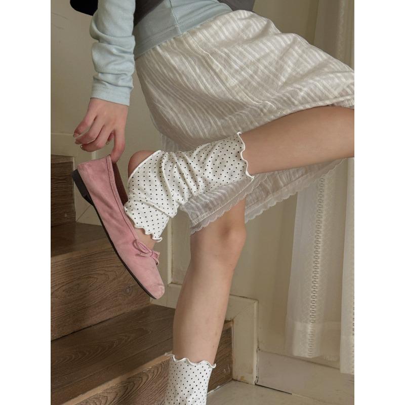 

Polka Dot Foot Socks for Girls, Breathable Aerobic Cotton Mid-calf Socks, Fashionable Pile Socks 1 pair білий