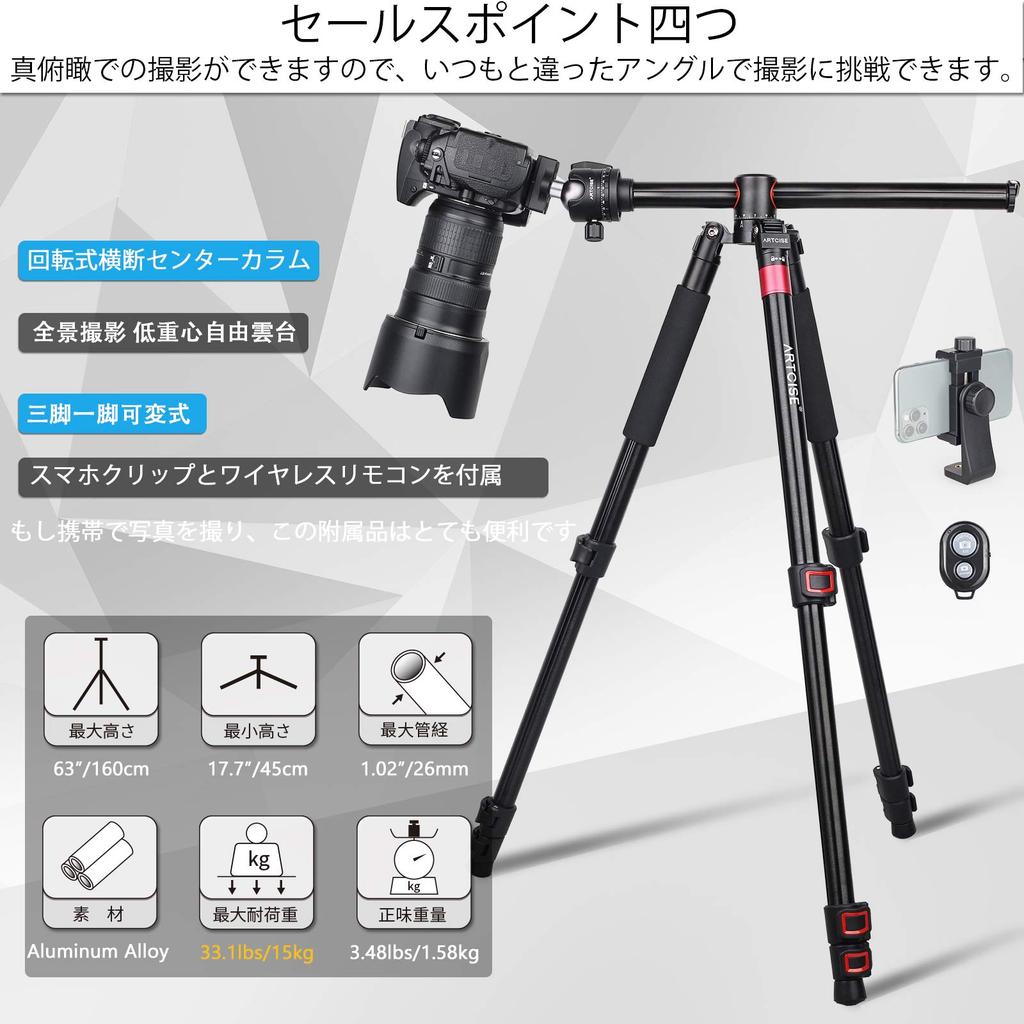 View Elevator Low Center of Free Ball Head Ideal for 160 Aluminum Variable 4 Lever Lock Horizontal Axis Center for SLR DSLR Video Bird's-eye Camera,