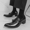 Men's Large Size British Style Pointed Toe Leather Tassel Loafers - Formal High Heel Shoes