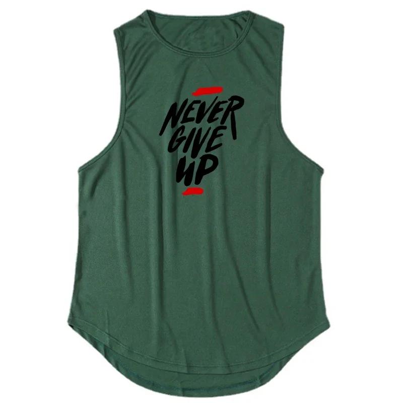 Muscleguys Never Give Up Mens Training Exercise Sleeveless T-shirts Loose Mesh Quick-Drying Running Muscle Bodybuilding Fitness Sports Vest