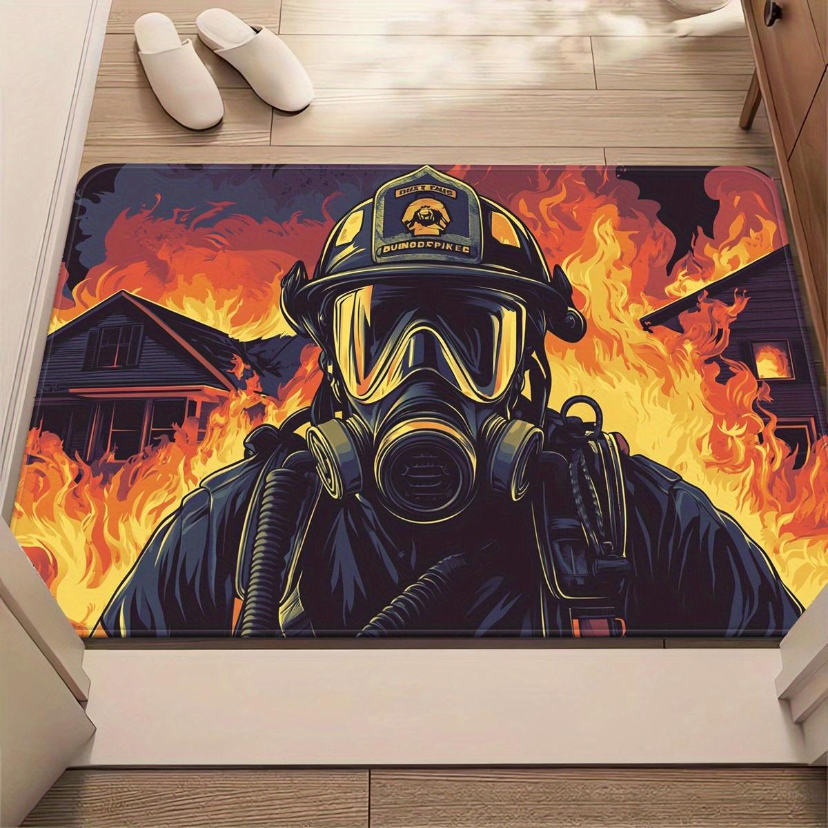 

1pc Firefighter HD Printed Doormat Non-Slip Absorbent Microfiber Rug for Bathroom Bedroom Living Room Outdoor 40x60cm