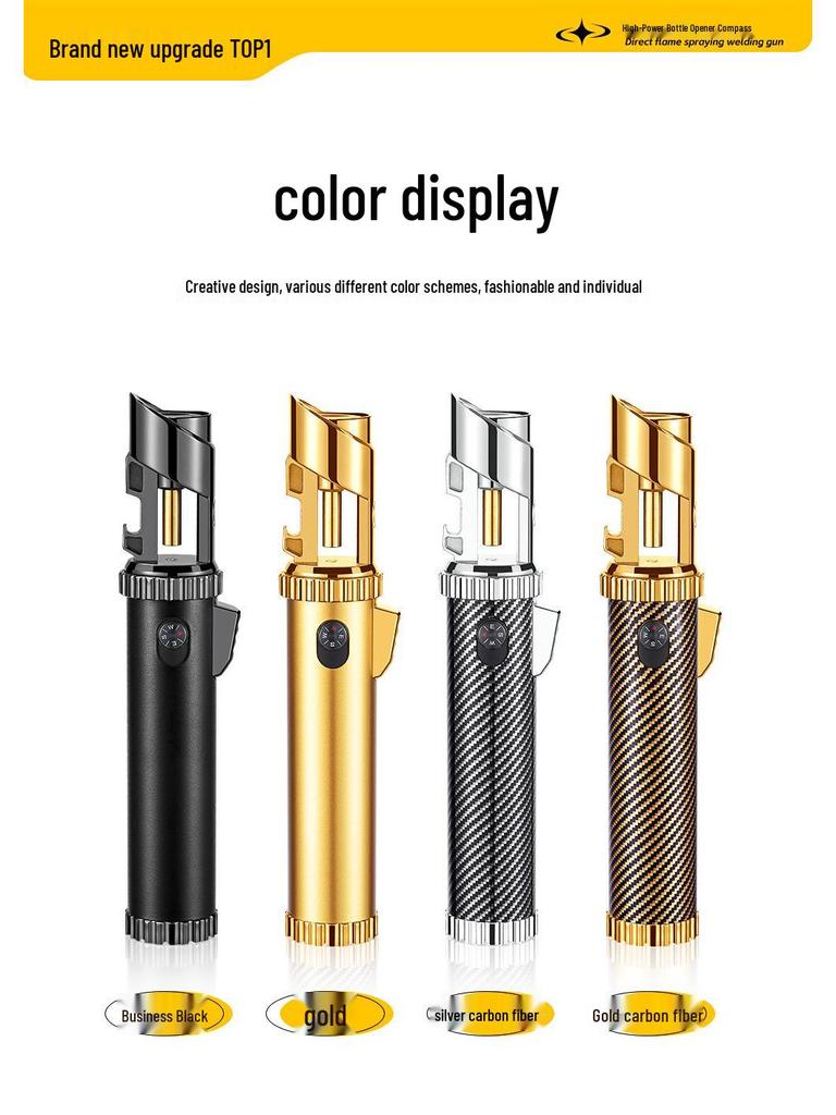 Multifunctional Windproof Lighter: Torch, Cigar Jet Flame, Wine Opener, Compass, Window Breaker