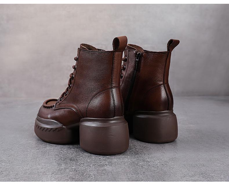 Genuine Leather Zippered Retro Platform Heel Women's Martin Boots