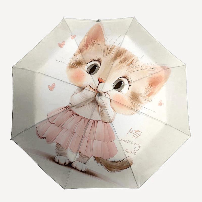 1pc Kitty in Pink Dress Umbrella with Plastic Handle, Suitable for All Seasons Outdoor PT413