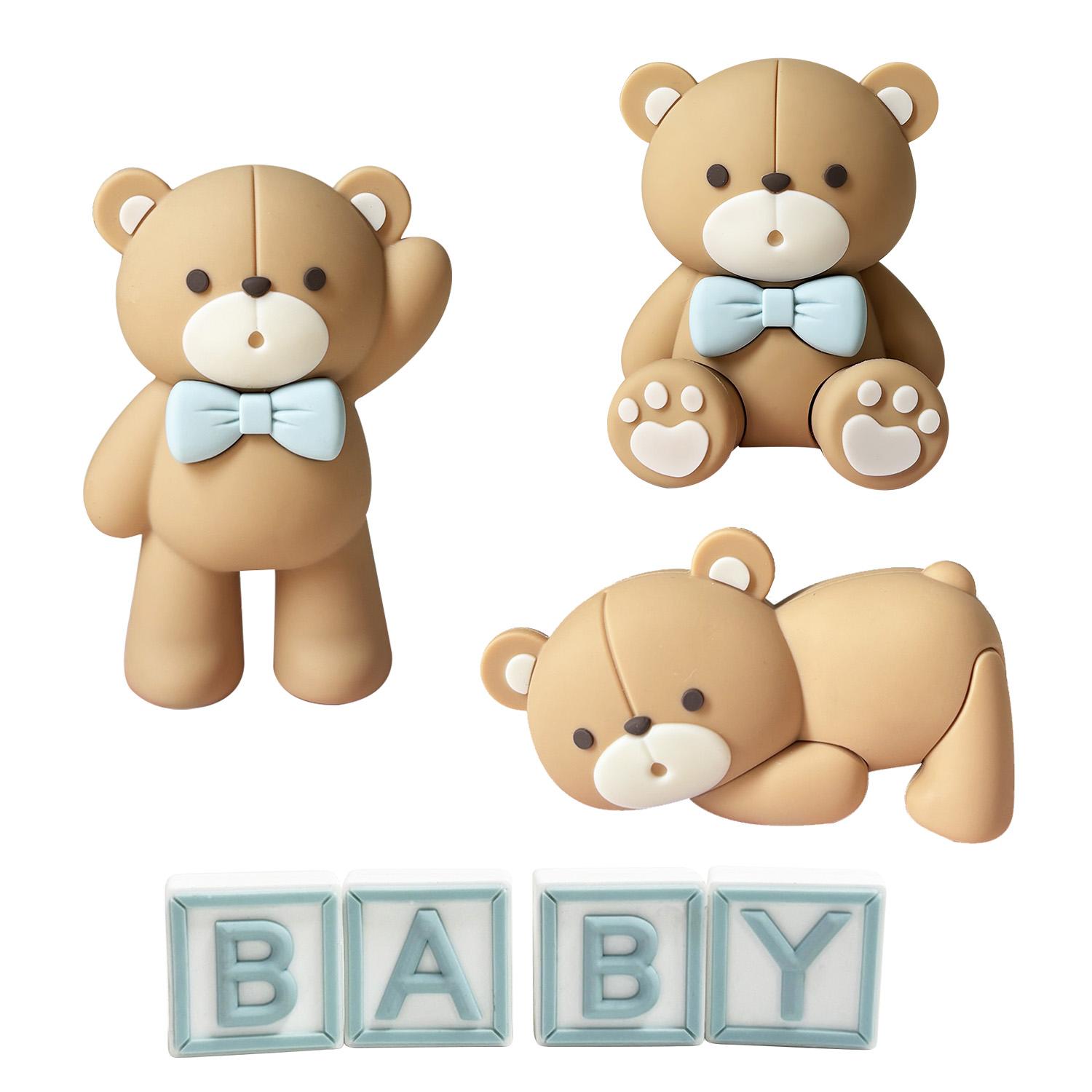 

Bear Cake Toppers Mini Bear Cake Decorations Blue BABY Letter Cake Toppers Gold Blue White Pearl Ball For Baby Shower Boy Birthd синій