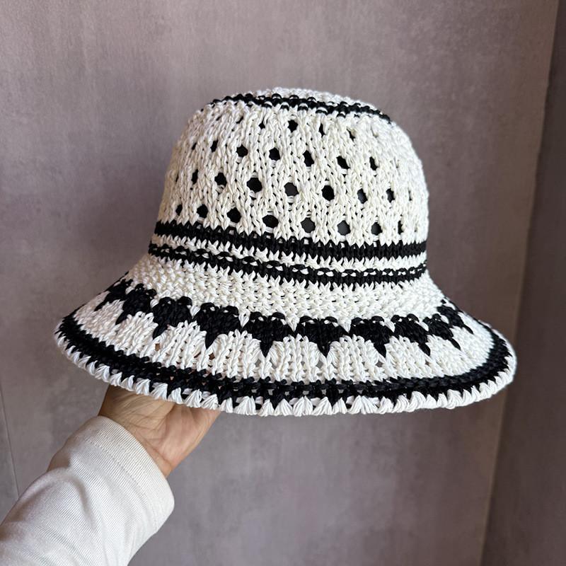 Summer Pattern Women Hollowed Out Hat With Large Brim Uv Sunshade Outings For