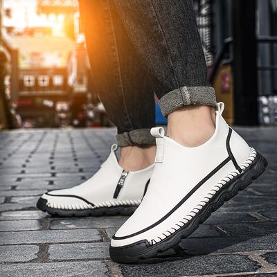 Men's Leather Boots Zipper High Top Casual Shoes Sneakers Plus Size 39-48