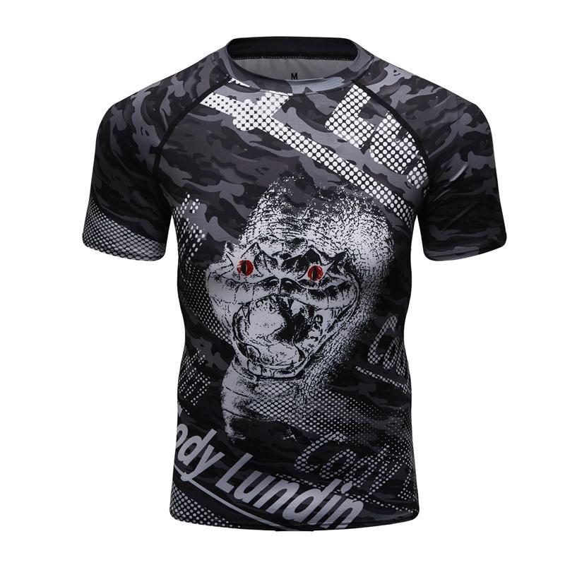 Nouveau Homme Manches Courtes Sport Chemise Homme Séchage Rapide MMA T-shirts Collants de Compression Homme Impressions 3D T-shirts Tops Salles de Sport Musculation Rashguard