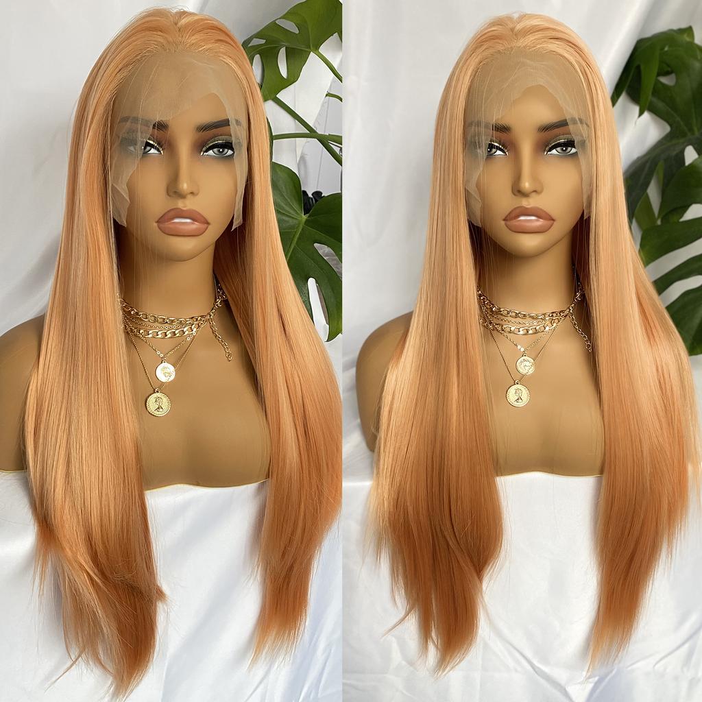 Light Orange Synthetic Lace Front Wig 13x4 Long Silky Straight Hair Natural Hairline Daily Wear Glueless Wigs For Women Cosplay