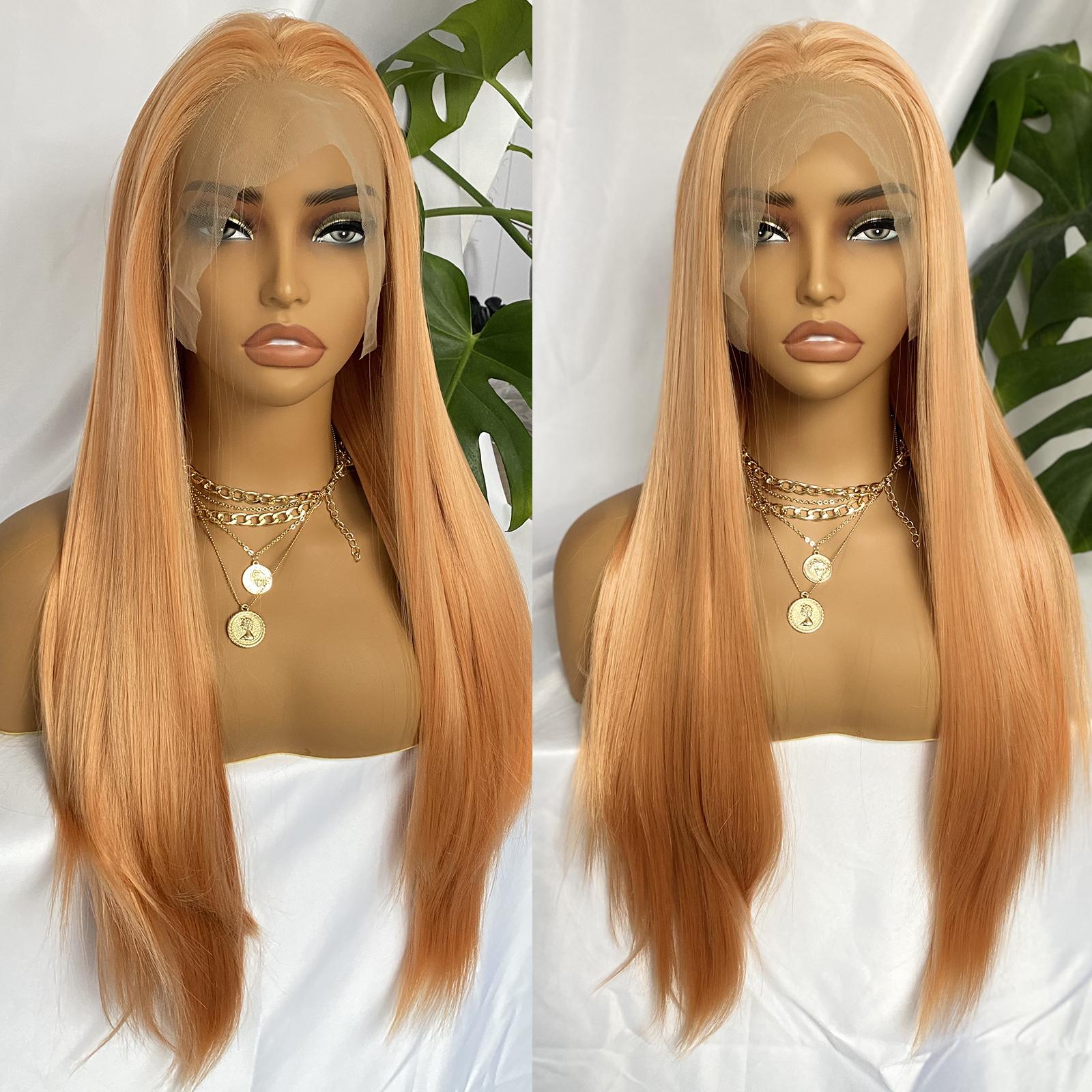 

Light Orange Synthetic Lace Front Wig 13x4 Long Silky Straight Hair Natural Hairline Daily Wear Glueless Wigs For Women Cosplay (Orange,18inches&Lace Front) оранжевый