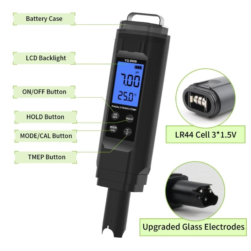 Digital Display Advanced 5 in 1 Water Tester with High Accuracy Measurements for Hydroponics Aquatic Life and Research
