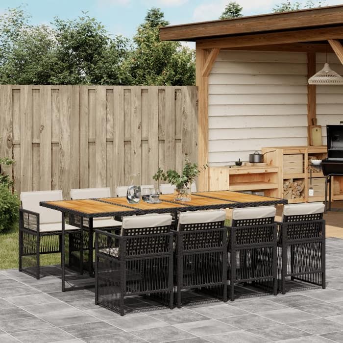 VidaXL 9-Piece Garden Dining Set with Cushions, Table and Folding Back Chairs, Outdoor Patio Furniture 3210927