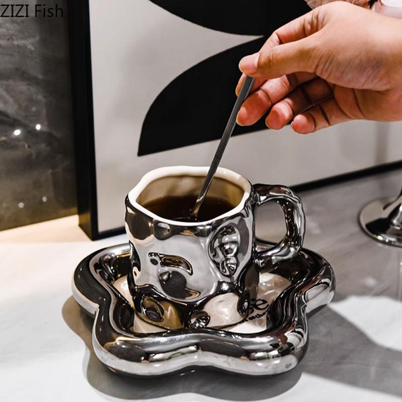 Creative Cheese Coffee Cup Office Ceramic Mug Coffee Shop Afternoon Tea Beverage Milk Cup Light Luxury Home Beverage Set