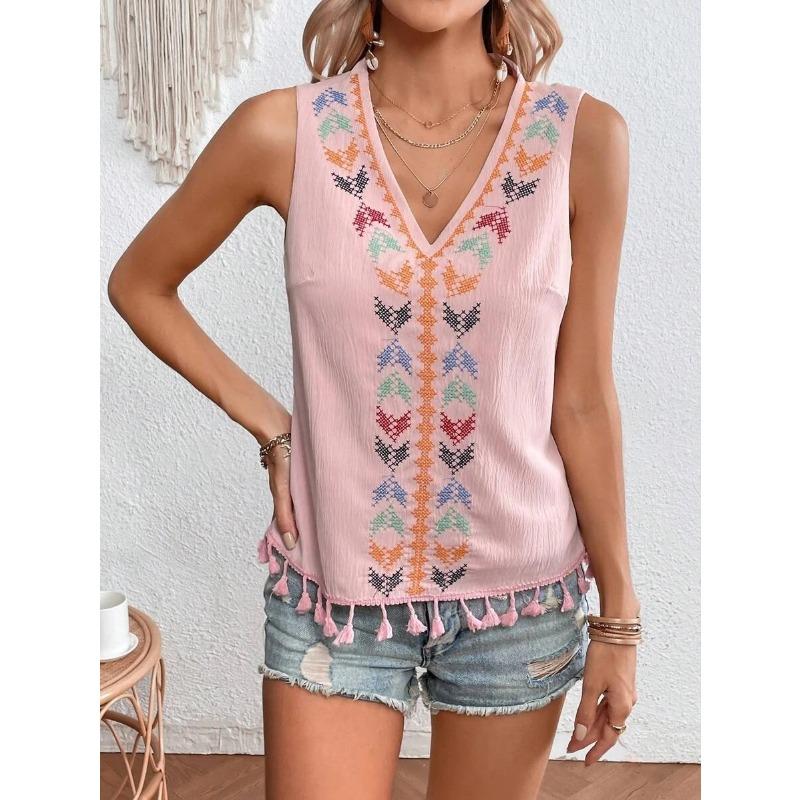 Women's Fashion Casual Summer Spring Sleeveless V-Neck Blouses & Shirts