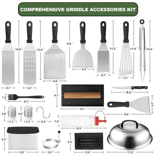 35PCS Griddle Accessories Kit, Flat Top Grill Accessories Set for Blackstone and Camp Chef, Grill Spatula Set with Enlarged Spatulas, Basting Cover, S