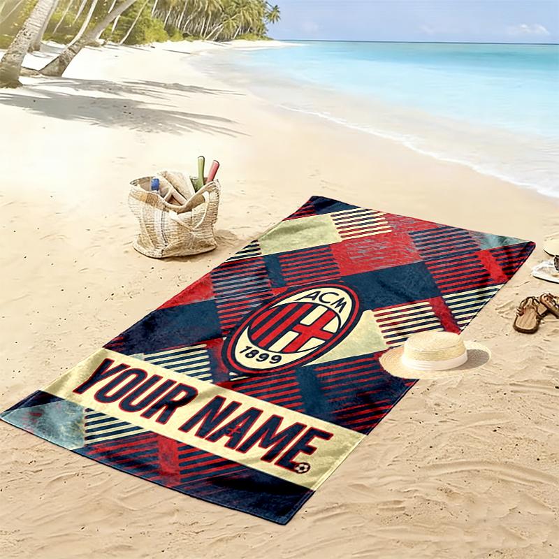 Custom Name Ac Milan Print Beach Towel, Large Soft Quick Dry Towel for Beach Camping Swimming