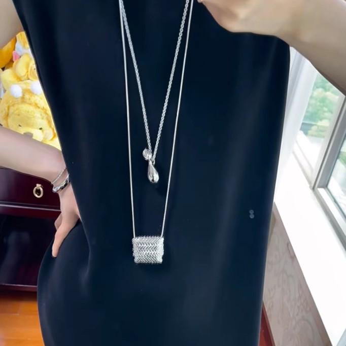 Medieval Woven Mini Bag Necklace with Long Sweater Chain Pendant