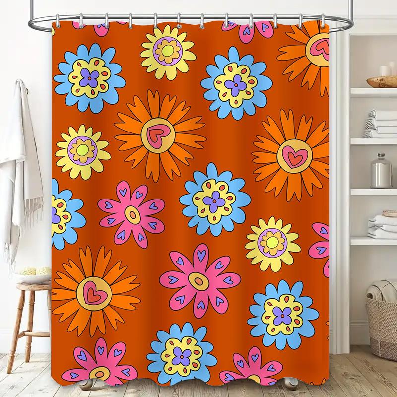 Colorful Sunflower Shower Curtain Waterproof Fabric Decorative Window Treatment for Bathroom (Orange)