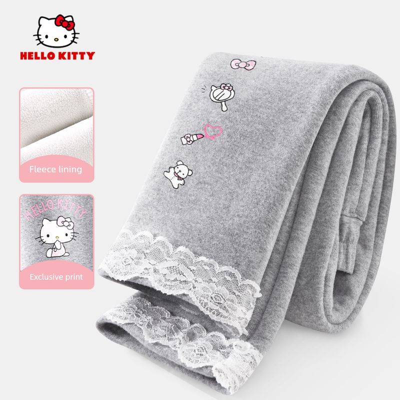 Hello Kitty Girls  Leggings 2024 New Style Fleece-Lined Thick Tights Gray Integrated Fleece Children s Pants Gray 160