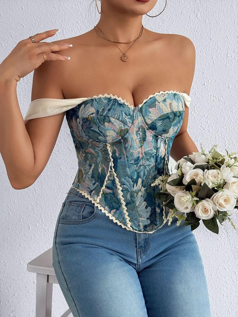 Women's Retro French Jacquard Fishbone Bustier Corset Vest