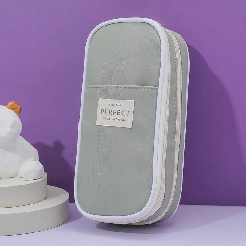 Double-Layer Macaron Composite Cloth Pencil Case with Large Capacity - Japanese & Korean Style, Multifunctional for Students