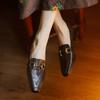 Krazing Pot Sheepskin Round Toe Chunky Heels Autumn Summer Shoes Slip On Women Retro Fashion Pumps